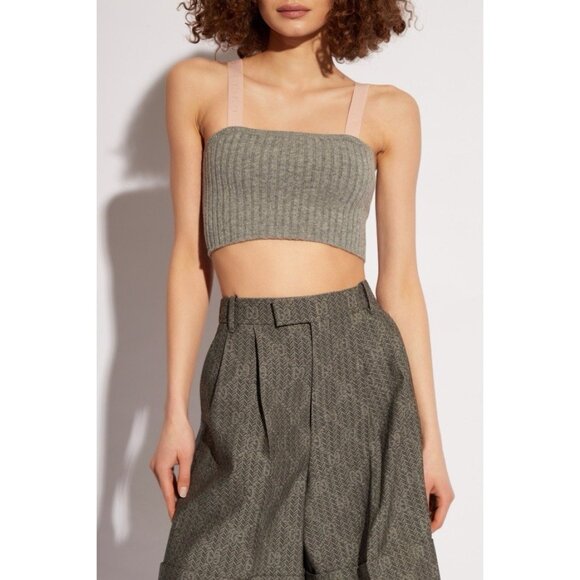 NWT GUCCI WOOL CROP TOP GREY LINK LOGO SZ L 100% Authentic - Picture 1 of 10
